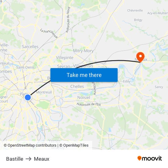 Bastille to Meaux map