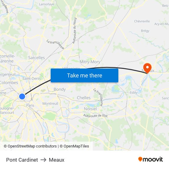 Pont Cardinet to Meaux map