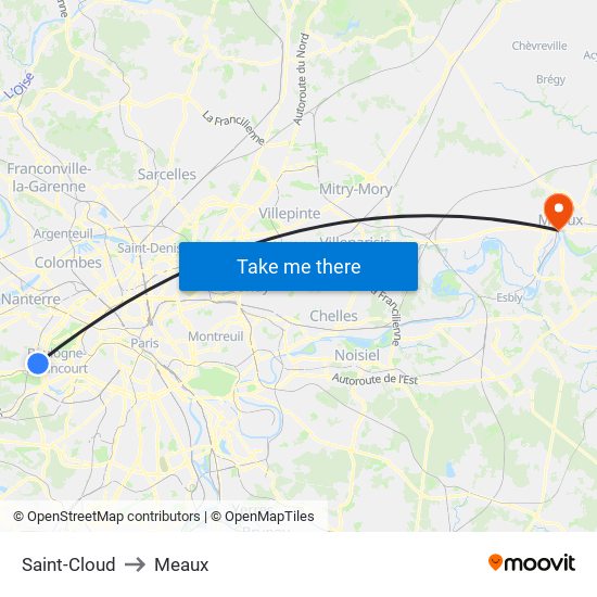 Saint-Cloud to Meaux map