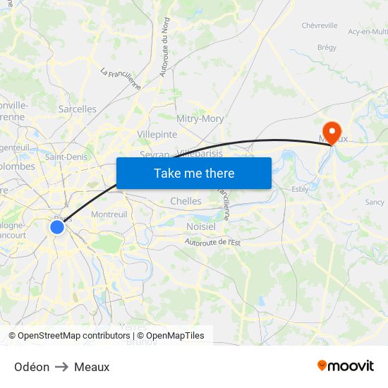 Odéon to Meaux map