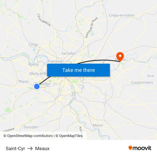 Saint-Cyr to Meaux map