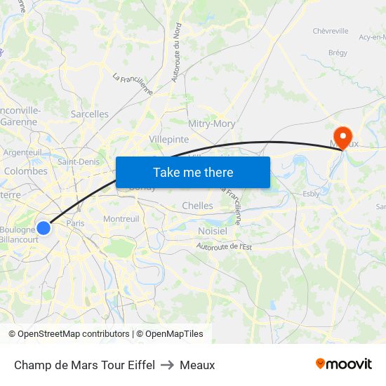 Champ de Mars Tour Eiffel to Meaux map