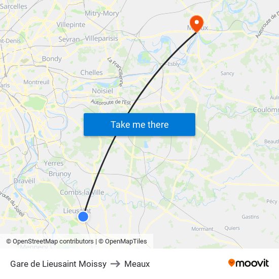 Gare de Lieusaint Moissy to Meaux map