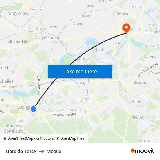 Gare de Torcy to Meaux map