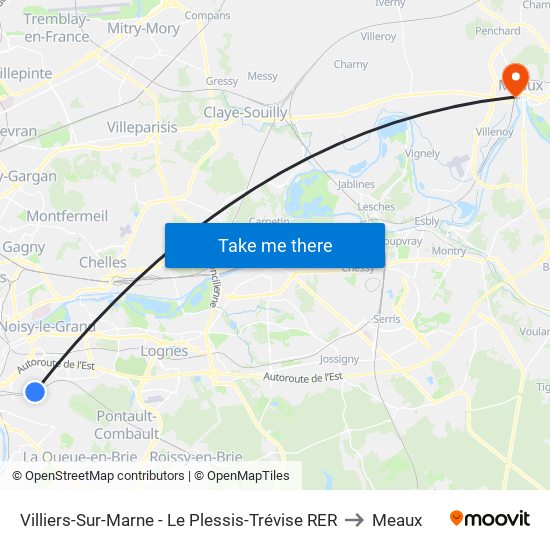 Villiers-Sur-Marne - Le Plessis-Trévise RER to Meaux map