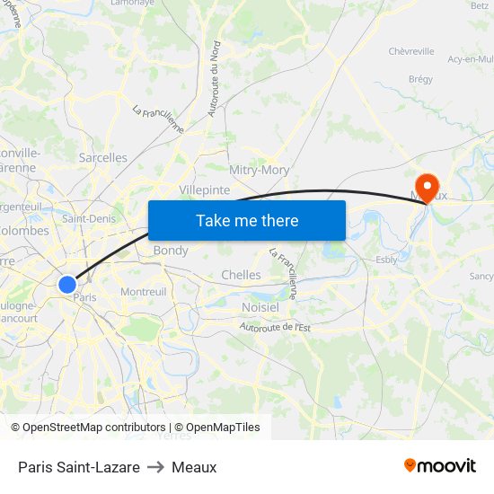 Paris Saint-Lazare to Meaux map