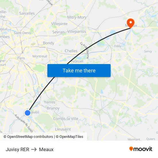 Juvisy RER to Meaux map