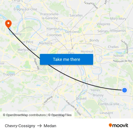Chevry-Cossigny to Medan map