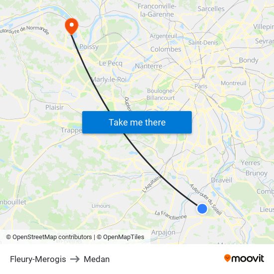 Fleury-Merogis to Medan map