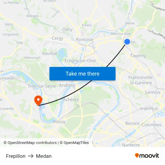 Frepillon to Medan map
