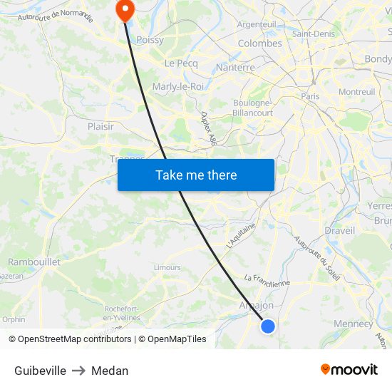 Guibeville to Medan map