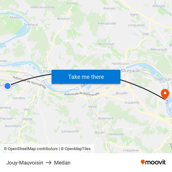 Jouy-Mauvoisin to Medan map