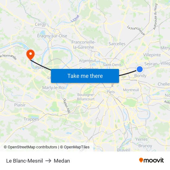 Le Blanc-Mesnil to Medan map
