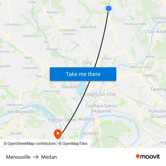 Menouville to Medan map