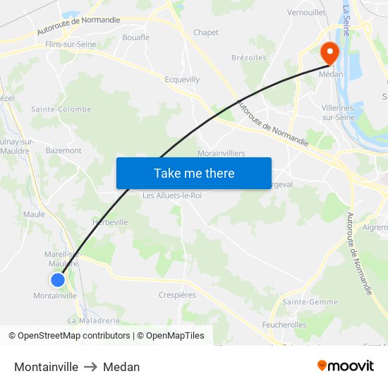 Montainville to Medan map