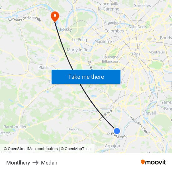 Montlhery to Medan map