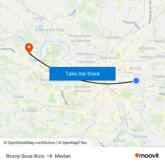 Rosny-Sous-Bois to Medan map