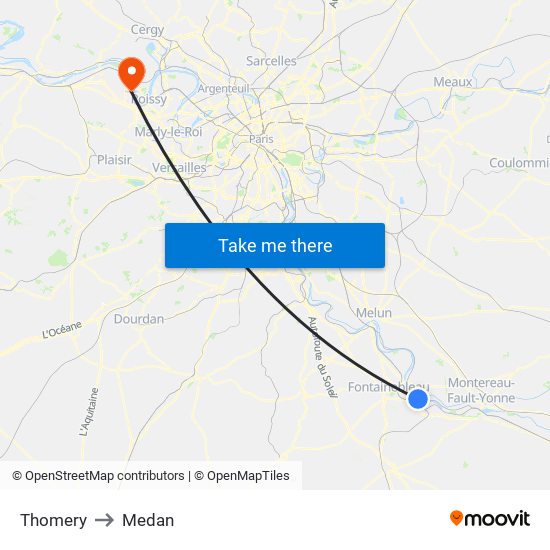 Thomery to Medan map