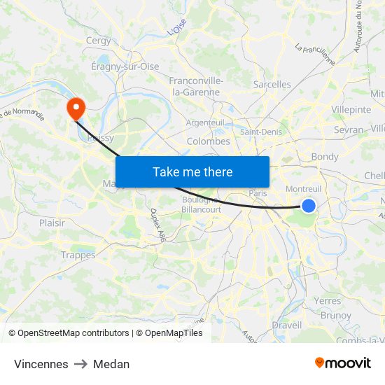 Vincennes to Medan map