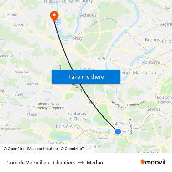 Gare de Versailles - Chantiers to Medan map