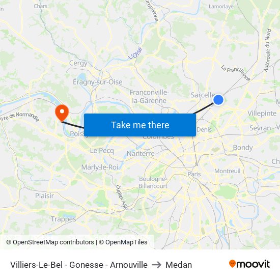 Villiers-Le-Bel - Gonesse - Arnouville to Medan map