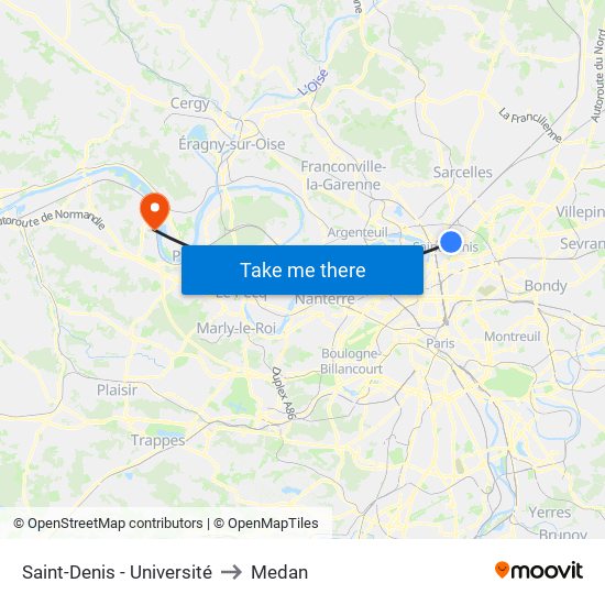 Saint-Denis - Université to Medan map