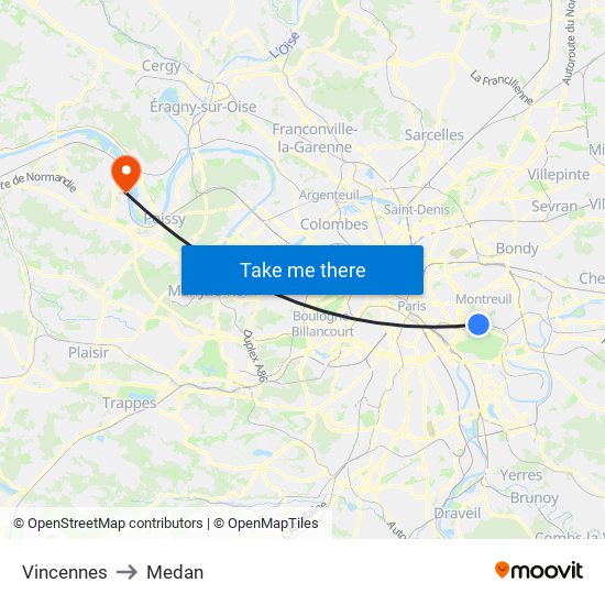 Vincennes to Medan map