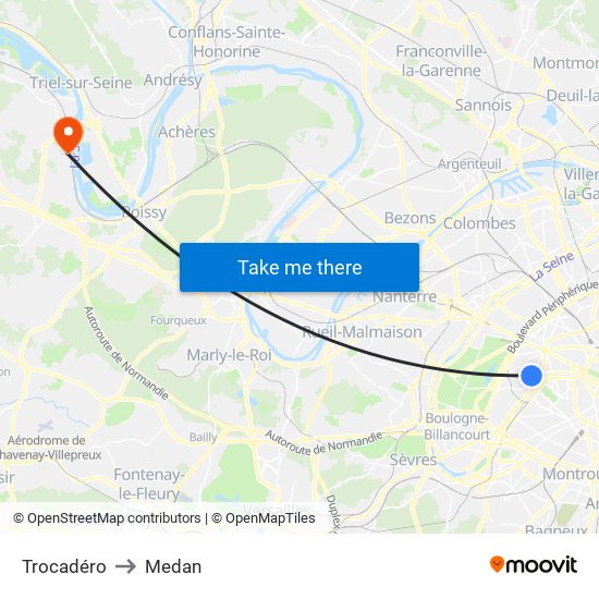 Trocadéro to Medan map