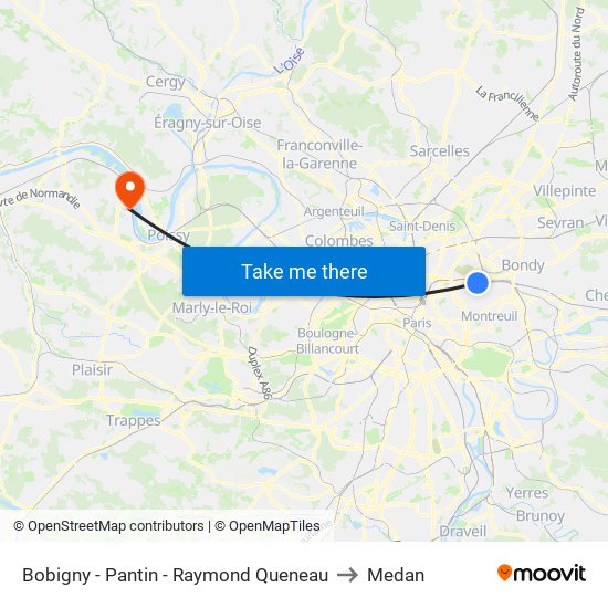 Bobigny - Pantin - Raymond Queneau to Medan map