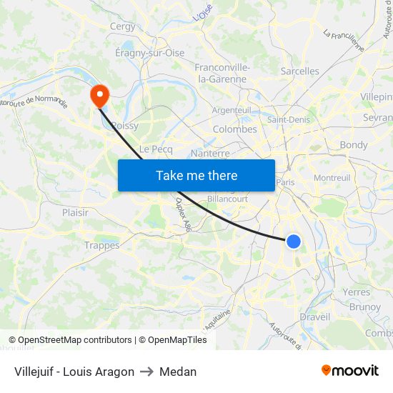Villejuif - Louis Aragon to Medan map