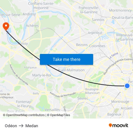 Odéon to Medan map