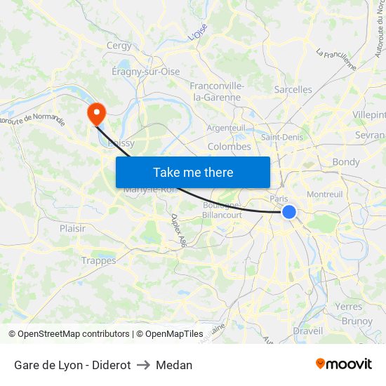 Gare de Lyon - Diderot to Medan map