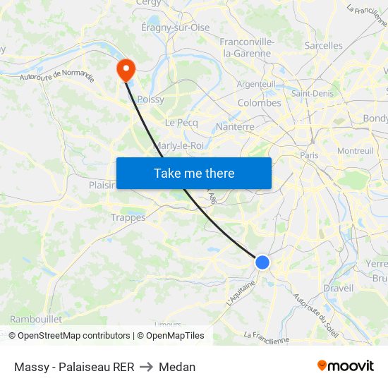 Massy - Palaiseau RER to Medan map