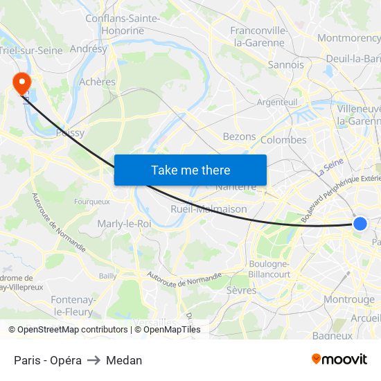 Paris - Opéra to Medan map