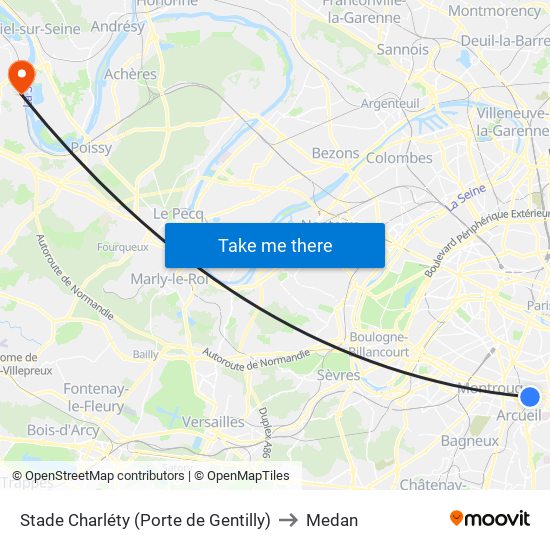 Stade Charléty (Porte de Gentilly) to Medan map