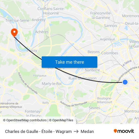 Charles de Gaulle - Étoile - Wagram to Medan map