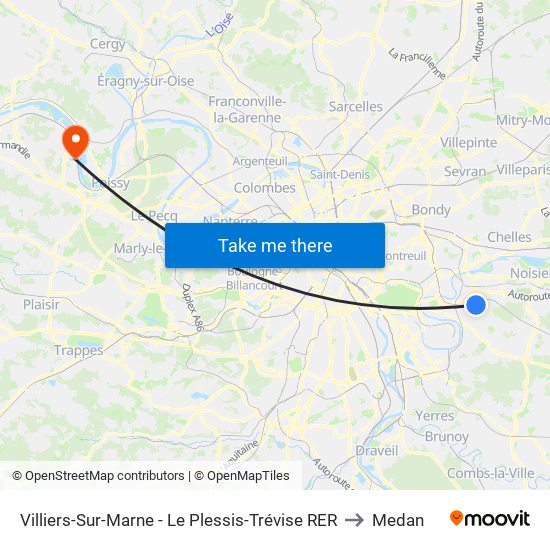 Villiers-Sur-Marne - Le Plessis-Trévise RER to Medan map