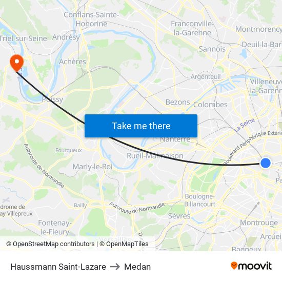 Haussmann Saint-Lazare to Medan map