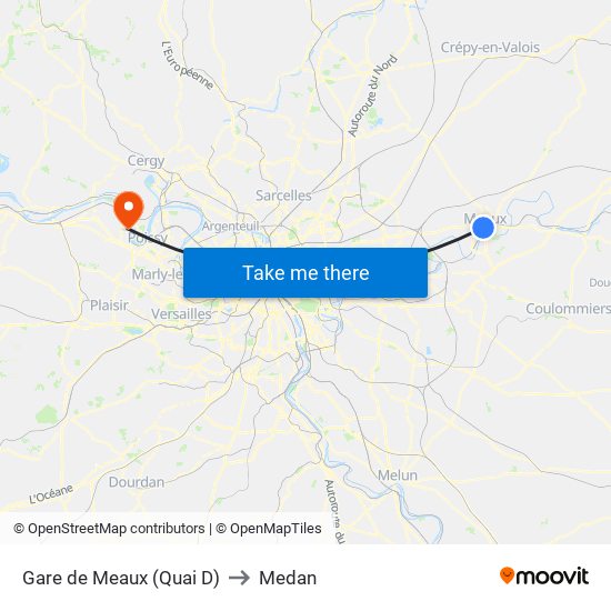 Gare de Meaux (Quai D) to Medan map