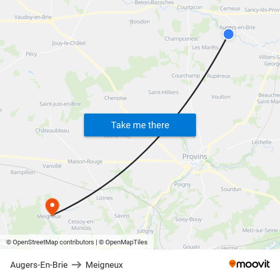 Augers-En-Brie to Meigneux map