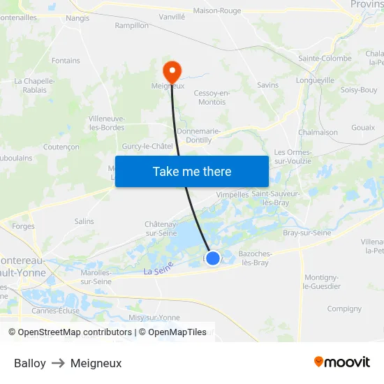 Balloy to Meigneux map