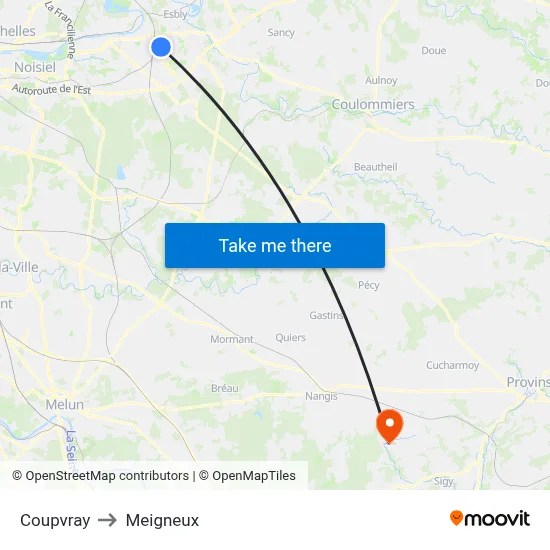 Coupvray to Meigneux map