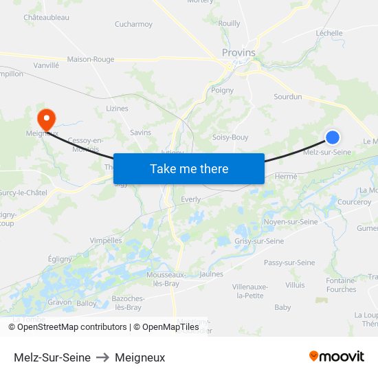 Melz-Sur-Seine to Meigneux map