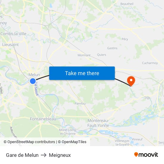 Gare de Melun to Meigneux map