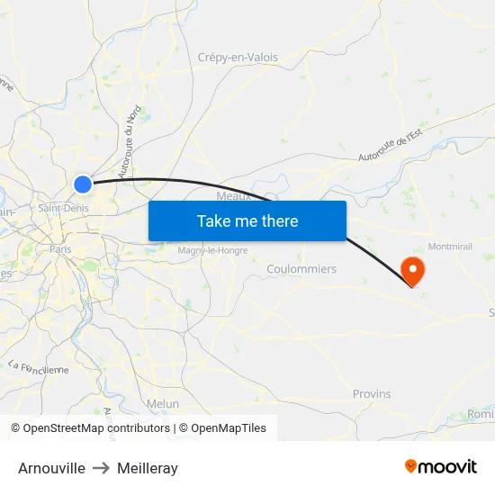 Arnouville to Meilleray map