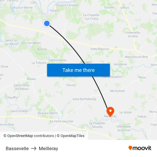 Bassevelle to Meilleray map