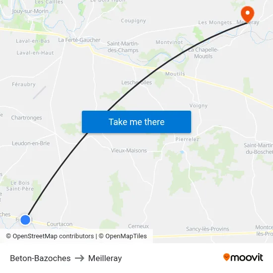 Beton-Bazoches to Meilleray map