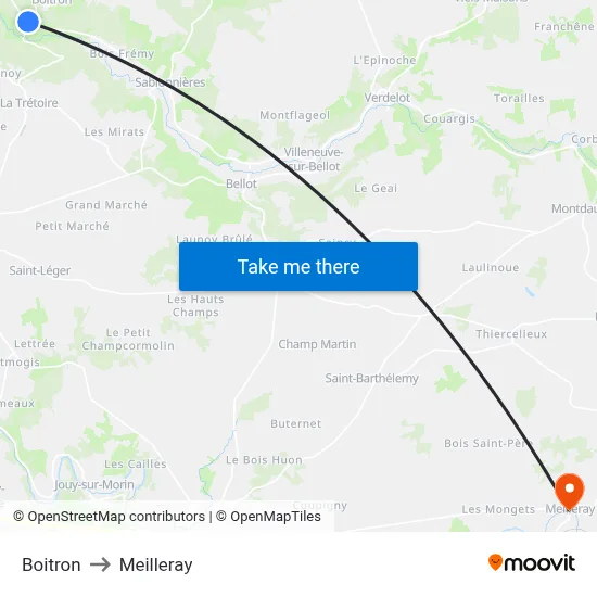 Boitron to Meilleray map