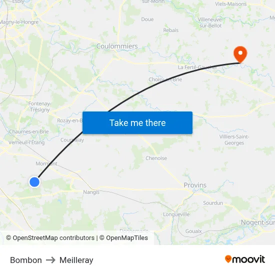Bombon to Meilleray map