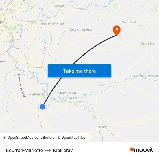 Bourron-Marlotte to Meilleray map